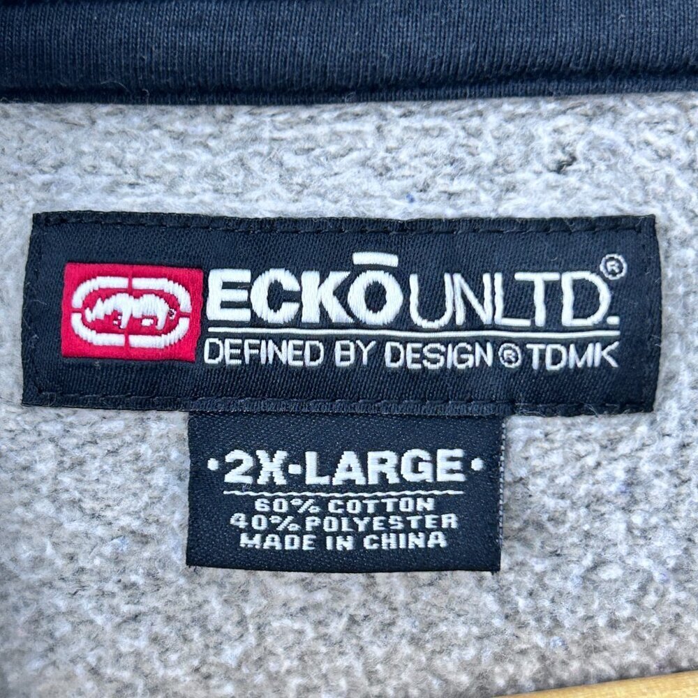 Vintage Ecko UNLTD Hoodie Mens XXL Y2K Gray Two Toned Full Zip Streetwear Hip - Picture 4 of 8